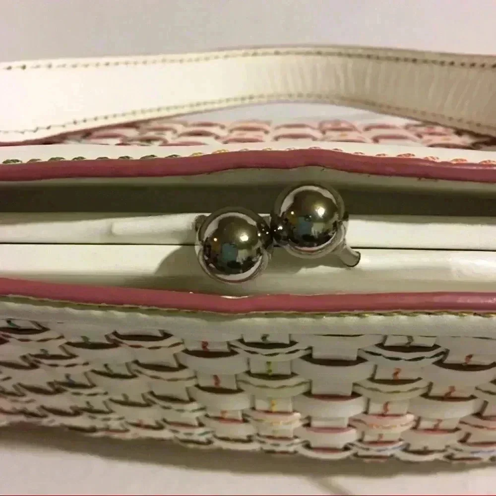 Elliott Lucca White Woven leather Handel bag